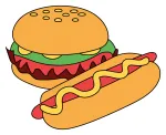 A Juicy Burger and a Tasty Hotdog with All the Toppings 🍔🌭🍟 Colored Example