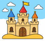 Detailed Sandcastle with Towers and Flag 🏖️🏰✨ Colored Example
