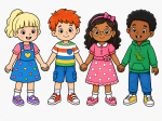 Diverse Group of Happy Children Holding Hands 👫🌟😊 Colored Example