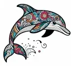 Dolphin Jumping with Flower Style Patterns 🐬🌸✨ Colored Example