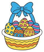 Easter Basket with Colorful Eggs and Large Bow 🐣🧺🎀 Colored Example