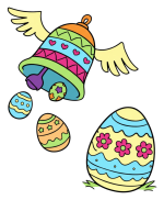 Easter Bell with Wings Bringing Easter Eggs 🐣🔔🌟 Colored Example
