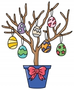 Easter Branch Decoration with Eggs in a Pot Wrapped with a Bow 🌿🥚🎀✨🐣 Colored Example