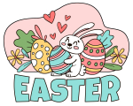 Easter Bunny Carrying Decorated Egg with More Easter Eggs and Flowers 🐰🥚🌷🌸💐 Colored Example