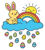 Easter Bunny on Cloud with Rainbow and Easter Eggs 🐰🌈🥚 Colored Example