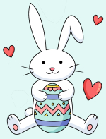 Easter Bunny Sitting and Holding Decorated Easter Egg Surrounded by Hearts 🐰💕🥚 Colored Example