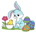 Easter Bunny with Chick and Colorful Easter Eggs 🐰🐣🥚 Colored Example