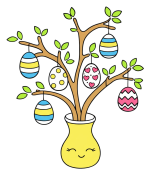 Easter Eggs Hanging on Tree Branches with Leaves 🌿🐣 Colored Example