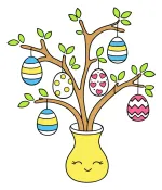 Easter Eggs Hanging on Tree Branches with Leaves 🌿🐣 Colored Example