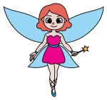 Cute Cartoon Fairy Girl with Blue Wings, Magic Wand, and Dress ✨🧚‍♀️💫🌟 Colored Example