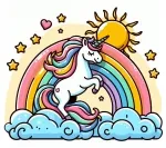 Fantasy Unicorn with Rainbow Clouds Sun Stars and Heart 🦄🌈✨ Colored Example