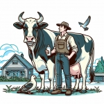 Farmer Standing Next to Cow with Bottle of Milk 🐄🥛 Colored Example