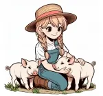 Farmer Girl Cuddling Two Piglets Baby Pigs 👩‍🌾🐷❤️ Colored Example