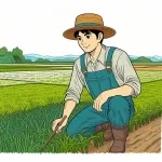 Farmer Kneeling on the Field 🌾👨‍🌾 Colored Example