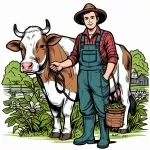 Farmer with Cow on Field 🚜👨🐄🌾 Colored Example