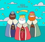 Feliz Dia de Reyes - Three Wise Man Standing with Their Gifts with Starry Sky 🌠👑✨ Colored Example