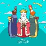 Feliz Navidad Reyes Magos Three Wise Men Standing Together Back to Back 👑🌟🎉🎁 Colored Example