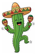 Festive Cactus Playing Mariachi with Sombrero and Marinera 🌵🎶🎉 Colored Example