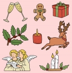 Festive Cheer: Champagne Glasses, Gingerbread Man, Gift Box, Holly, Candle, Deer Jumping, Angels Chanting, and Two Candles 🍾🎁🍪🕯️🦌👼🎄 Colored Example