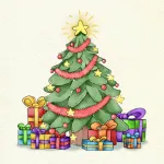 A Beautiful Christmas Tree with Gifts and a Shining Star 🎄🎁✨ Colored Example