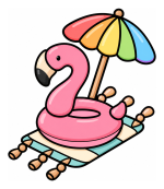 Adorable Flamingo Floating on a Beach Mat with Umbrella 🦩🏖️🌞 Colored Example