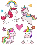 Four Cute Little Unicorns with Rainbow, Heart and Stars 🌈💖🦄✨ Colored Example