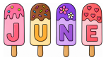Four Popsicles with Letters of the Month June and Cute Decoration 🍦🍧🍭 Colored Example