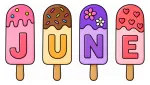 Four Popsicles with Letters of the Month June and Cute Decoration 🍦🍧🍭 Colored Example