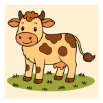 Friendly Cow Standing on Grass Patch 🐄🌿😊 Colored Example