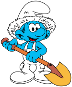 Friendly Farmer Smurf with Shovel and Snow Hat 🌱👨‍🌾💙 Colored Example
