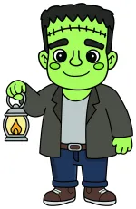 Friendly Frankenstein with Lantern 👻🎃👓 Colored Example