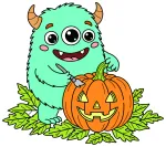Friendly Monster with Pumpkin Celebrating Halloween Fun 🎃👹🎃 Colored Example