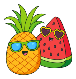 Funny Fruit Friends with Sunglasses 🍍🍉😎 Colored Example