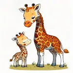 Giraffe Mother with Baby Giraffe 🦒👶 Colored Example