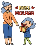Girl Handing over Present to Mother - Best Mother - Mother Colored Example