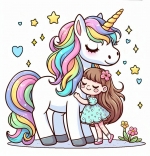 Girl Hugging Unicorn 🌸🦄❤️ Colored Example