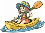 Girl Kayaking Wearing Lifejacket and Hat 🚣‍♀️🌊👒 Colored Example