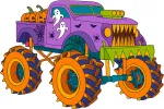 A Spooky Halloween Monster Truck with Pumpkins and Ghostly Figures 🎃👻🚚 Colored Example