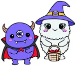 Halloween Monsters with a Basket of Candy 🎃👻🍎 Colored Example