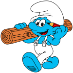 Handy Smurf Carrying a Log with a Smile 🧑‍🔧🌳💪 Colored Example