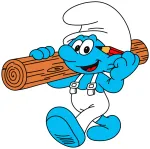 Handy Smurf Carrying a Log with a Smile 🧑‍🔧🌳💪 Colored Example