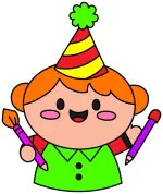 Happy Birthday Child with Party Hat and Crayons 🎉🎂🎨 Colored Example