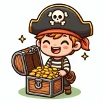 Happy Boy Pirate with Gold Treasure Chest 🏴‍☠️💰🌟 Colored Example