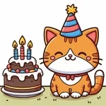 Happy Cat with Birthday Cake and Party Hat 3 candles for 3 Years 🎂🎉🐱 Colored Example