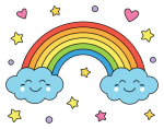 Happy Clouds with Rainbow and Floating Stars 🌈✨🌤️ Colored Example