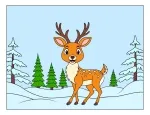 Happy Deer Standing in a Snowy Winter Forest 🦌❄️🌲 Colored Example