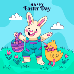 Happy Easter Bunny with Chick and Eggs 🐰🐣🌸 Colored Example