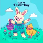 Happy Easter Bunny with Chick and Eggs 🐰🐣🌸 Colored Example
