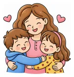 Happy Mother with Kids Hugging with Lots of Love 👩👧👦❤️ Colored Example