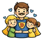 Happy Family with Superhero Dad and Kids 👨‍👧‍👦🦸‍♂️💖 Colored Example